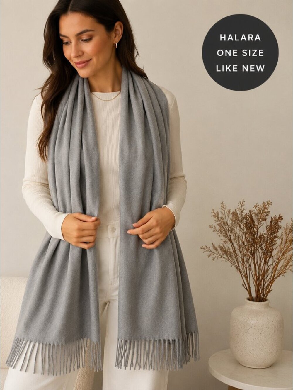 New Without Tags | Halara | Gray Pashmina-Style Wool Blend Wrap Scarf